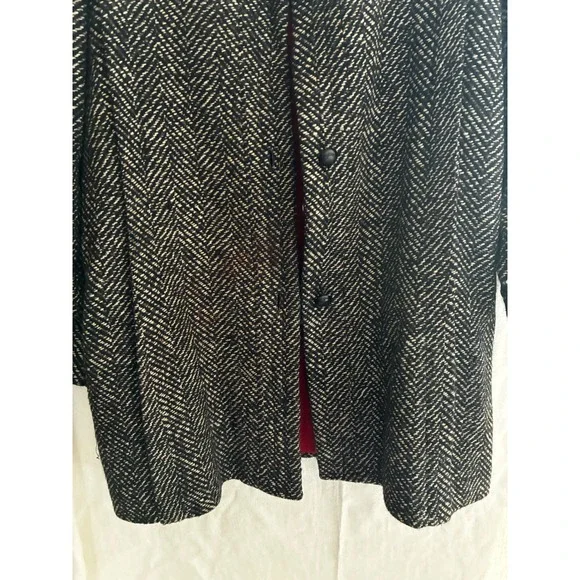 VTG Learsy 100% Wool Herringbone Coat Black White Red Lining Made in Uruguay 12 - Picture 7 of 16